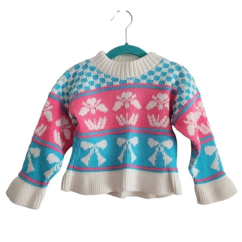 NEW VTG Fair Isle Ski Bunny Bright Acrylic Sweater Knit 18 Months Park Bench Kid